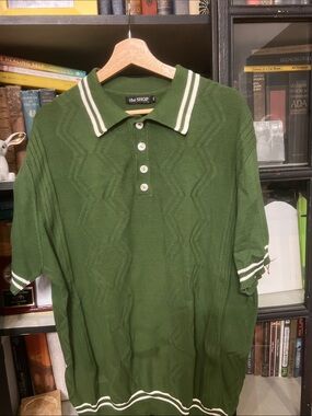The SHOP Green Short-Sleeve Knit Polo with Contrast Trim